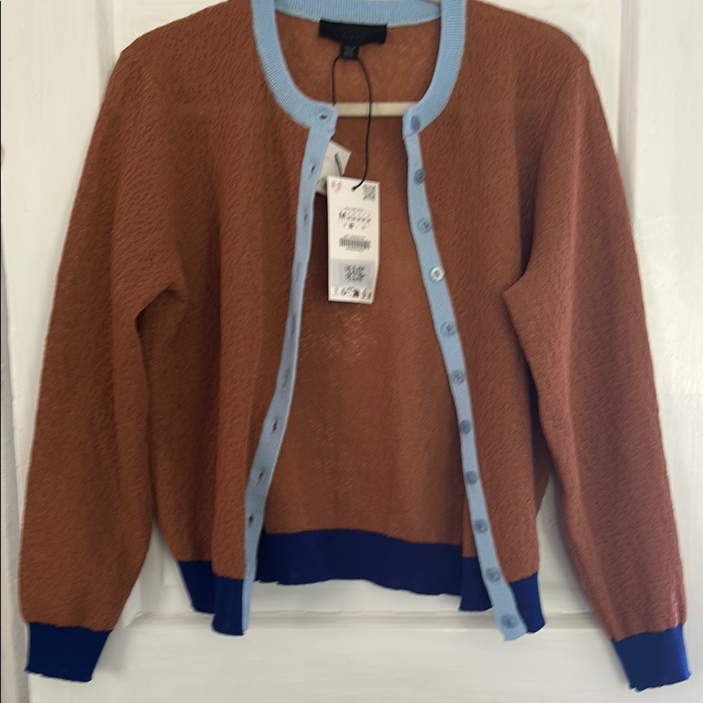Zara Rust/Brown Cardigan with Sky Blue Accents